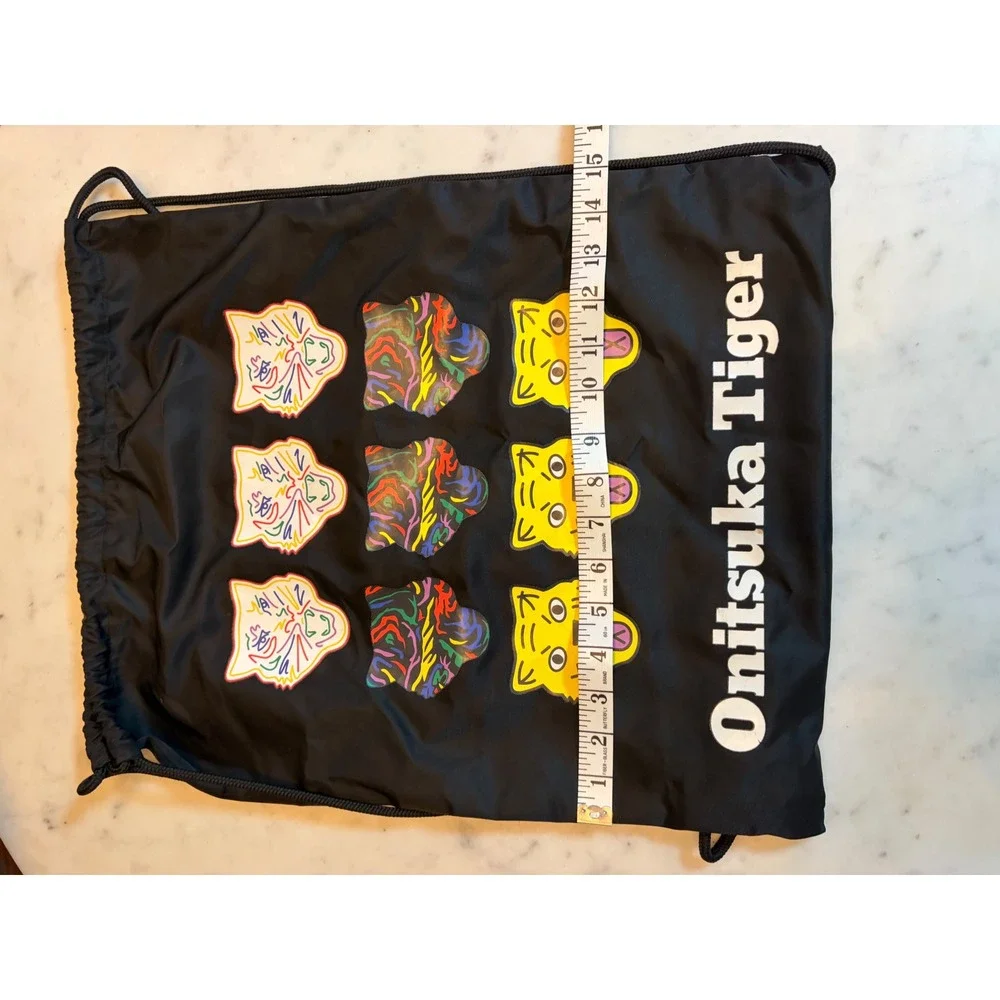 Onitsuka Tiger Black Drawstring Cinch Backpack Bag Tiger Graphic Print